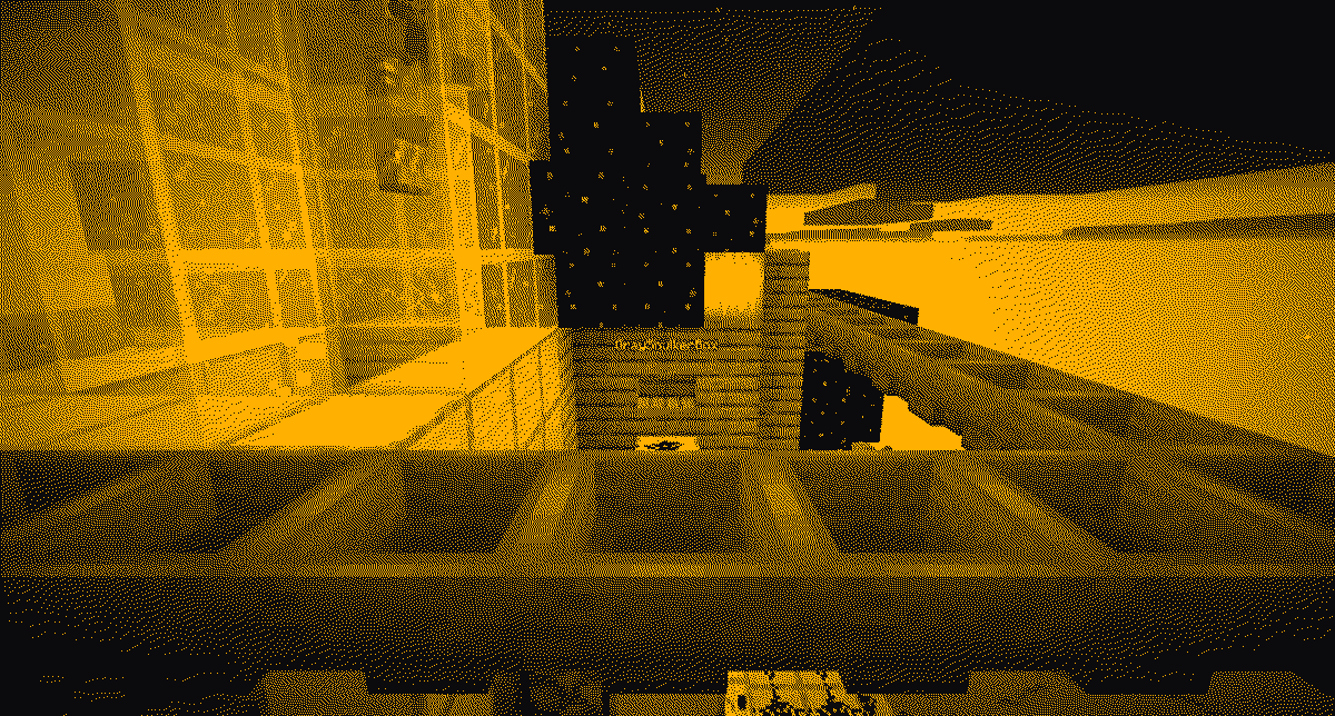 Dithered CCTV still: browser client view of the eternel.eu anarchy world at dusk